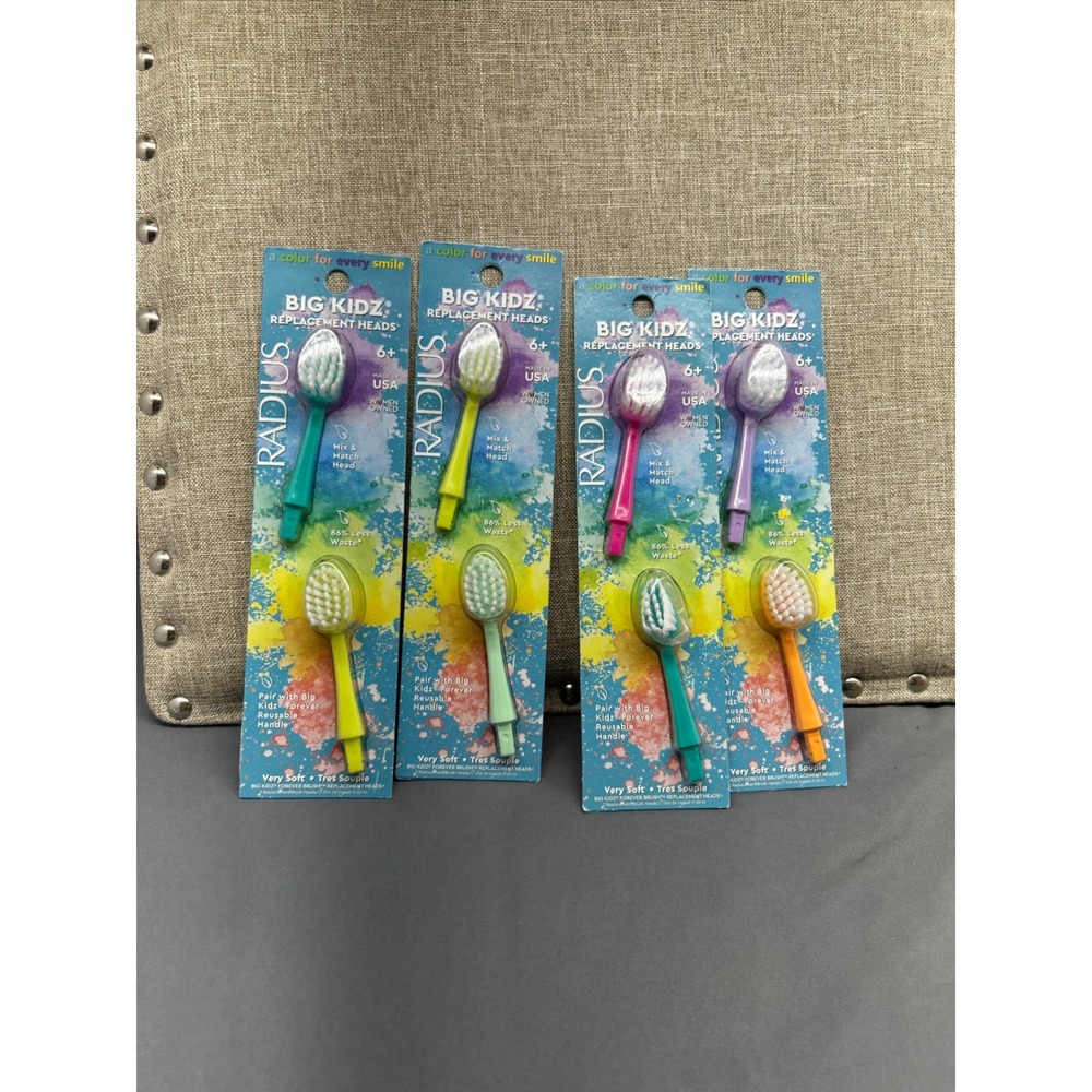 Radius Big Kidz Replacement Brush Heads 6+ Very Soft No BPA USA ‎ 4 double Packs